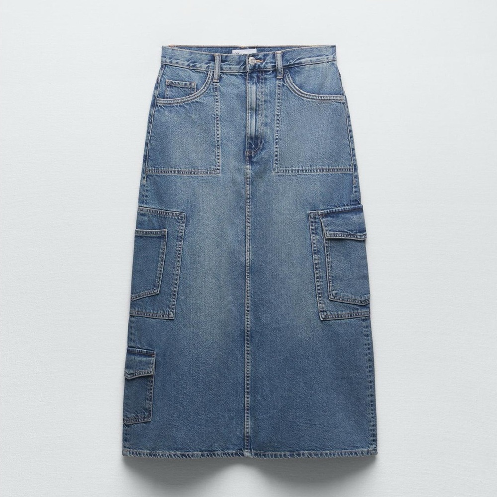 Zara Denim Midi Skirt with Pockets